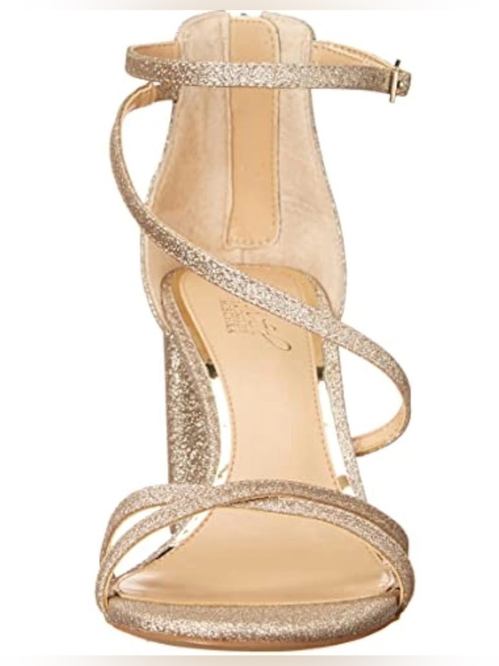 NEW Jewel Badgley Mischka Devorah Micro Gold Glitter 3”Block Heel Sandals Size 6 - Picture 3 of 8